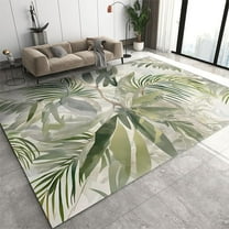 Green Tropical Plants Area Rug, Hand Painted Watercolor Palm Leaves Indoor Non-Slip Rugs, with Anti-Slip Backing Washable Indoor Carpet for Living Room Bedroom Dining Room 4' x 6'