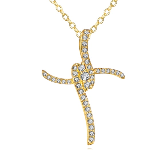 14K Solid Gold Cross Necklace for Women Real Yellow Gold Shiny Cross Pendant Religious Jewelry Birthday Gifts for Wife Mom