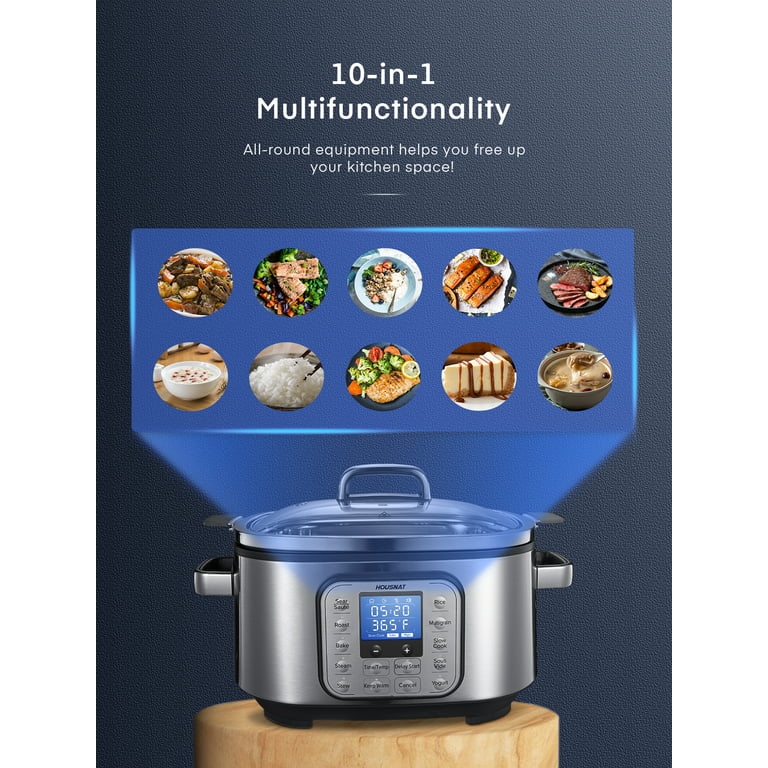 AICOOK Slow Cooker 6Qt, 10 in 1 Programmable Multifunctional Cooker,  Steamer, Yogurt Maker, Non Stick Pot