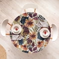 thumbnail image 4 of Ambesonne Floral Fitted Round Tablecloth, Wild Flowers Hexagon Forms, 36"- 40" Diameter, Plum Orange and Dark Blue, 4 of 5