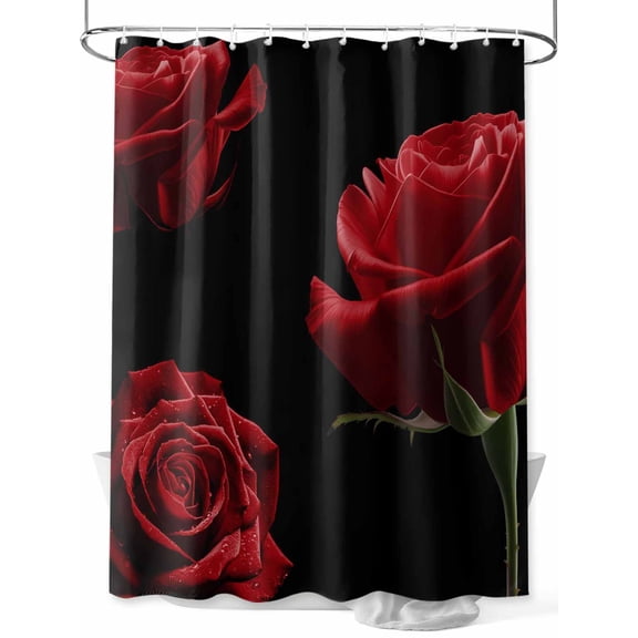 Shower Curtain Red Rose Bathroom Curtains with Hooks, Waterproof Fabric Vintage Flower Garden Bath Shower Curtains Set for Bathroom Bathtubs Decor 36x72 Inch