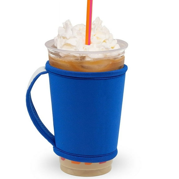 GoCuff Reusable Hot and Iced Coffee Insulator Sleeve Neoprene Holder - Solid Blue - Medium