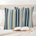 thumbnail image 3 of Blue Yellow Striped Outdoor Waterproof Pillow Covers, Farmhouse Stripes Vintage Decorative Square Throw Pillowcase Sofa Cushion Sham for Patio/Couch/Chair, 18"x18" 2 Pack, 3 of 8