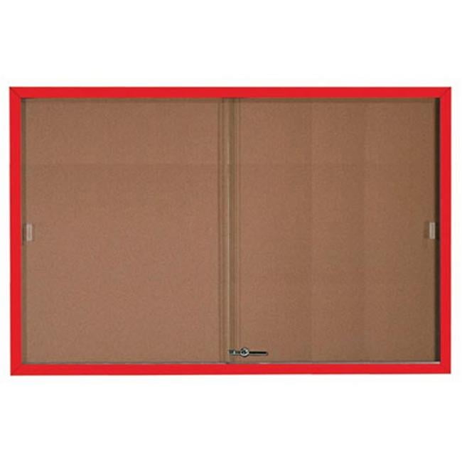 Aarco SBC4872R Enclosed Bulletin Board Cork Aluminum Frame Red