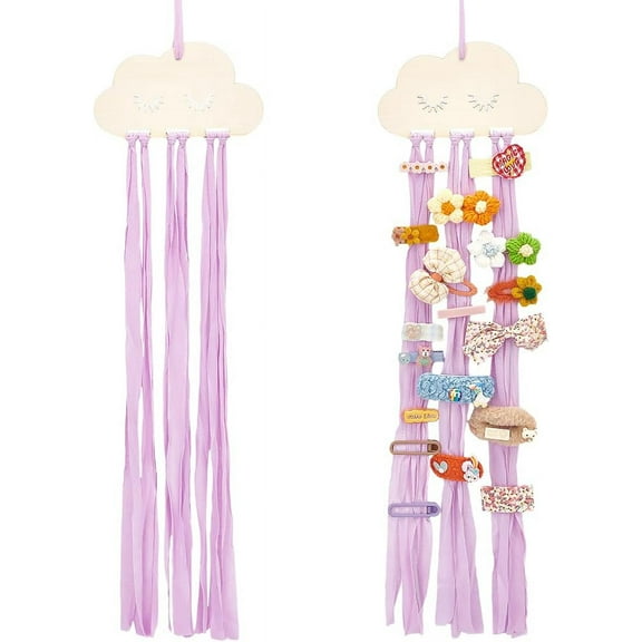 2pc Cloud Wooden Hairpin Hair Clip Hanging Holder Storage Organizer with Rope Lilac 76~80x18x0.35cm Wood: 100x180x3.5mm