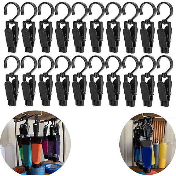 VinBee 20 PCS Super Strong Plastic Home Travel Swivel Hanging Laundry Hooks Clip - 4.3 Inches (Black)