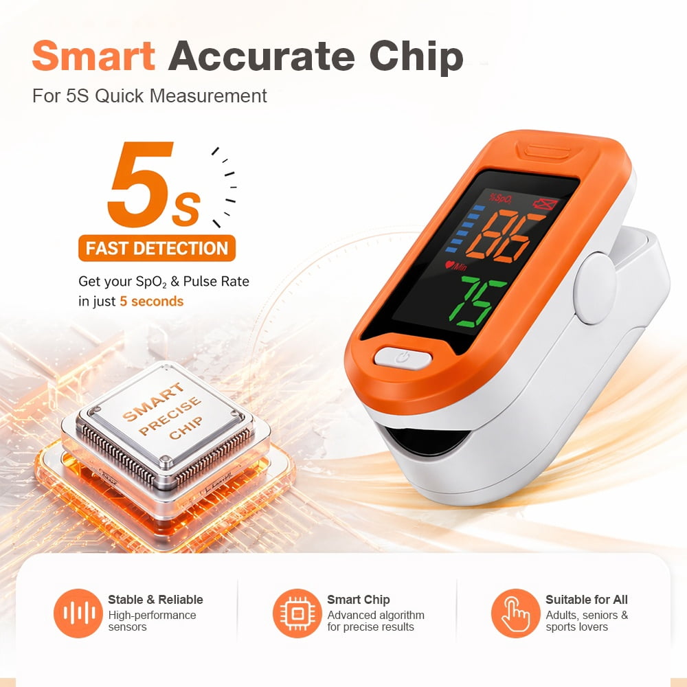 LaseLocks Fingertip Pulse Oximeter, Blood Oxygen Saturation Monitor with Large Digital Display, Dry Battery Operated (Batteries Not Included)-Orange