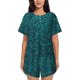 thumbnail image 1 of Balery teal sparkling Conjunto de Pijama para Mujer con Estampado, Dos Piezas de Manga Corta y Shorts, Ropa de Dormir Suave con Cuello Redondo y Bolsillos-Small, 1 of 6