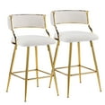 thumbnail image 1 of Swivel Barstools Set of 2, Modern Counter Height Bar Chairs – Beige Upholstered Barstools with Gold Metal Base, Padded Bar Stools for Kitchen Island, Breakfast Nook, 1 of 11