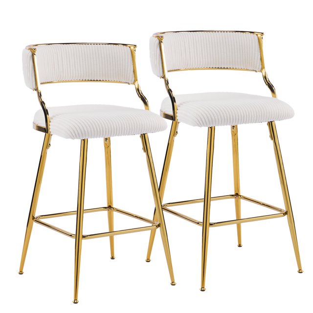 Swivel Barstools Set of 2, Modern Counter Height Bar Chairs – Beige Upholstered Barstools with Gold Metal Base, Padded Bar Stools for Kitchen Island, Breakfast Nook