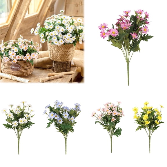24 Daisies Artificial Large Plants Flowers Wildflowers Bouquet Outdoor for Home Decor indoor Outside Garden Front Porch Decoration Mothers Day Decorations