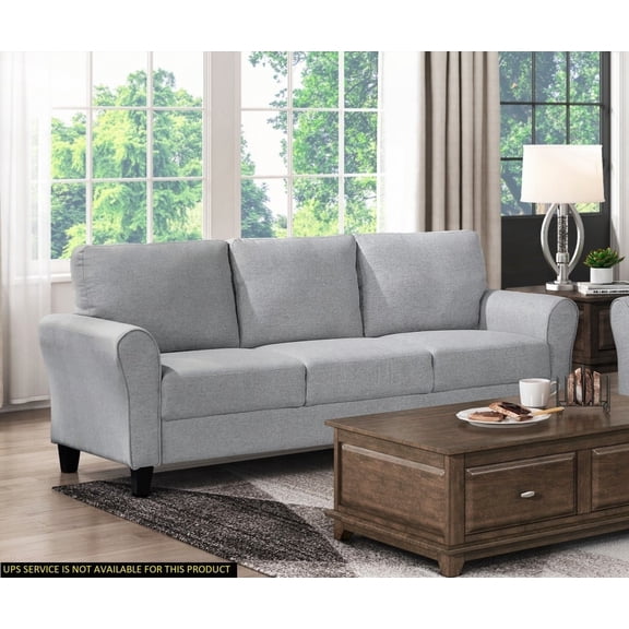 Modern 1-seat Sofa in Dark Gray Textured Fabric with Rounded Arms and Attached Cushions for Living Room
