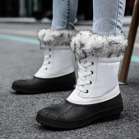

Thickening Fleece Lining Calf Boots Waterproof Anti Slip Outdoor Wading Shoes Women‘s Footwear