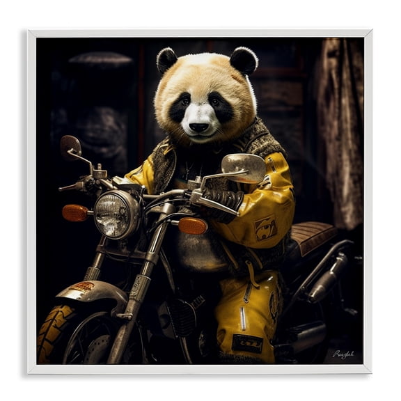 Stupell Industries Eclectic Panda on Motorcycle White Framed Giclee Art, 17 x 17, by Roozbeh