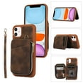 thumbnail image 1 of ELEHOLD for iPhone 12 Pro / 12 6.1",Luxury Zipper Wallet Case with Card Slots Zipper Pocket Kickstand Function Wriststrap Crossbody Shoulder Strap Shockproof Purse Case,brown, 1 of 7