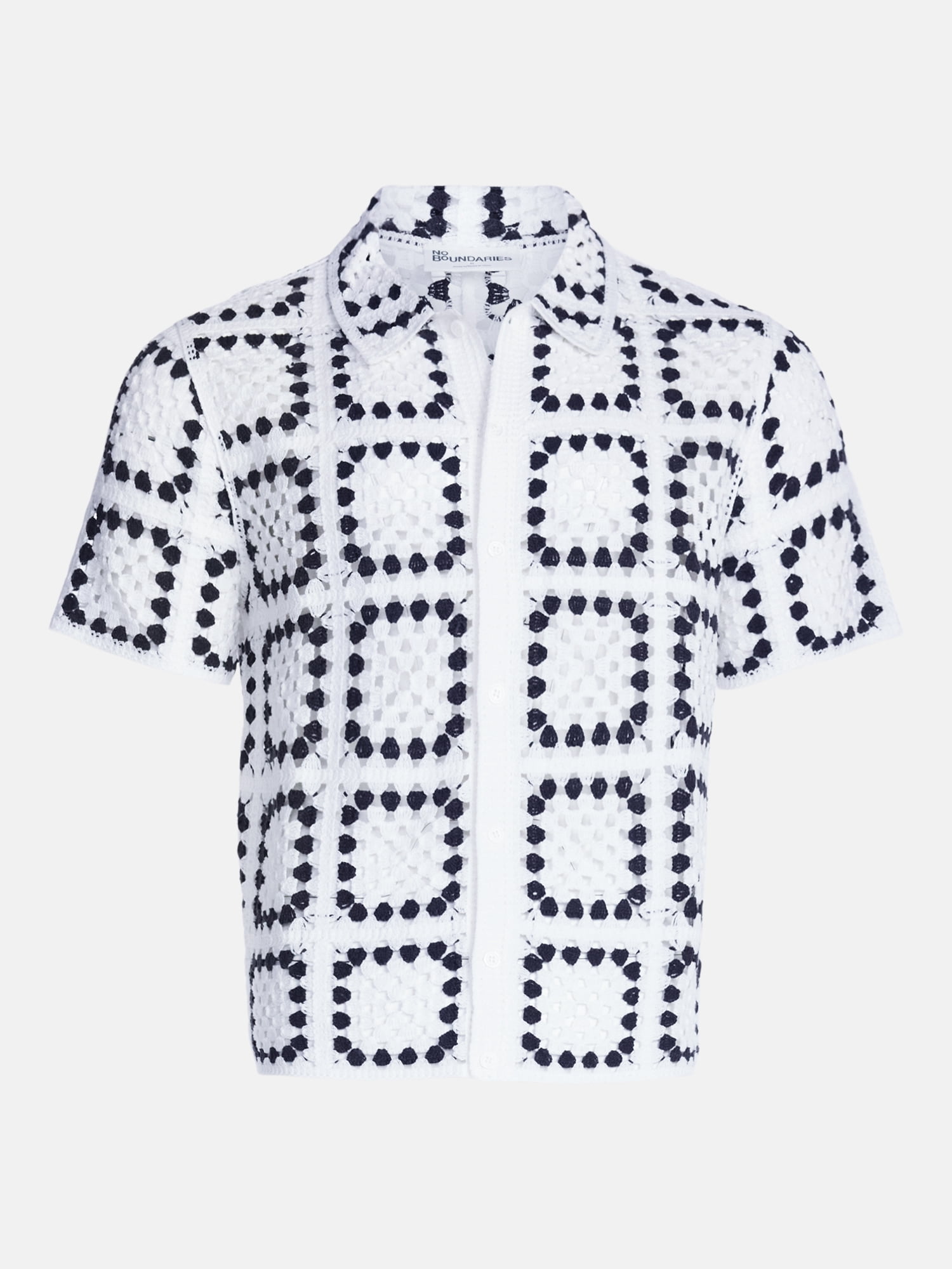 No Boundaries Men's Faux Crochet Pattern Boxy Fit Button Through Sweater Polo, Sizes XS-3XL