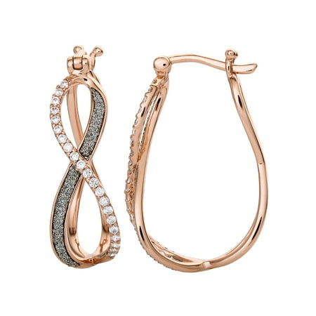 Sterling Silver 14kt Gold Plated Cubic Zirconia and Glitter Paper Twisted Hoop Earring