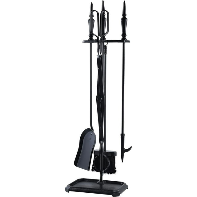 Ensemble d'Outils de Cheminée Gothique, 5 Pcs, Intérieur Extérieur, Robuste, avec Poignée Gothique, FTS35BK