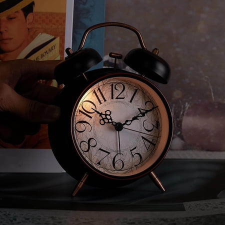 Loud Alarm for Deep Sleepers Retro Twin Bell Alarm Clock with Backlight for Bedroom and Home Decoration(Retro Black)