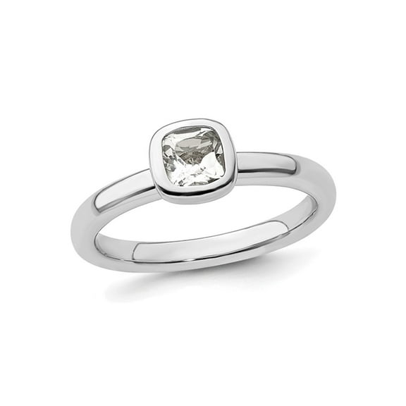 3/4 Carat (Ctw) Cushion-Cut White Topaz Ring in Sterling Silver