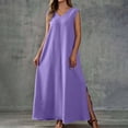 thumbnail image 6 of ClodeEU Women's V Neck Sleeveless Maxi Dress with Side Split,Casual Loose Summer Flowy Tank Dress Purple,Women's Plus XXL, 6 of 7