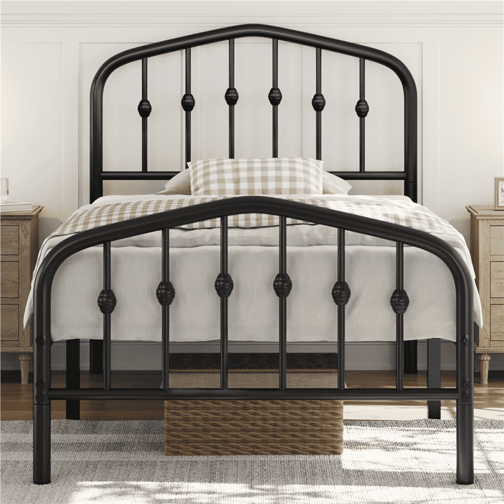 Yaheetech Metal Bed Frame with Arched Headboard and Footboard, Black, Twin