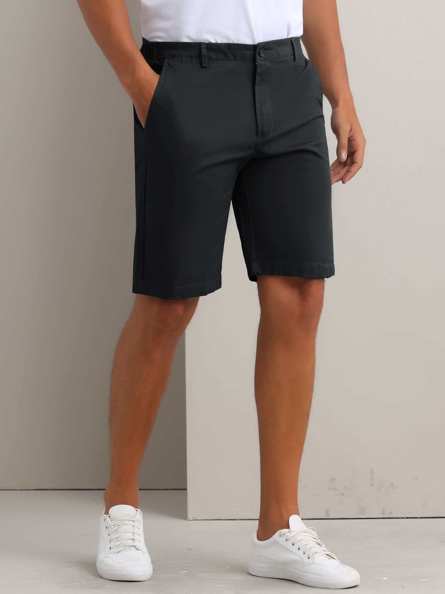 DARING DIVA Men's Solid Button Flat Front Zipper Formal Chino Dress Shorts 28 Black