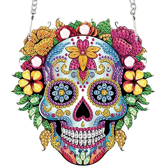 shiyou-Diamond Painting Ornament Skull Hanging Sign Set Diamond Art Hanging Wall Art DIY 5D Crystal Rhinestone Pendant Kits for Wall Door Window Decorations Birthday Festival Gifts