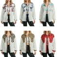 thumbnail image 2 of Women's Fleece Plaid Shacket Jacket Lapel Button Short Pocketed Shirts Coats Winter Warm Sherpa Jacket, 2 of 7