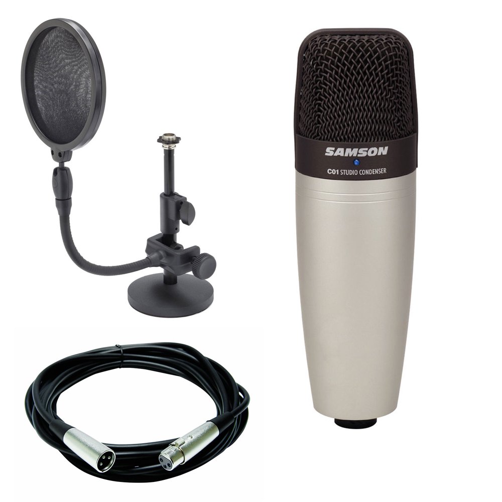 Samson C01 Studio Condenser Mic + Mic stand & mic pop filter combo