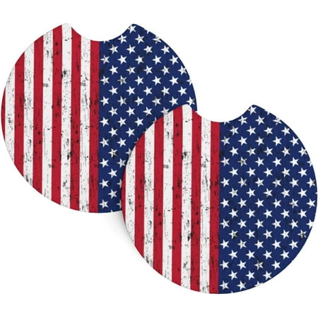 

2 Pack Car Coasters American-Flag-Stars-Stripes Neoprene Cup Holder Pad Set Round Auto Cup Holder Insert Drink Coaster