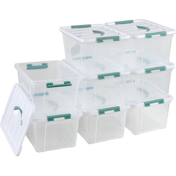 14 Qt Latching Storage Box, Multipurpose Stackable Storage Container Tote for Home or Office Organization, Clear (8 Pack)