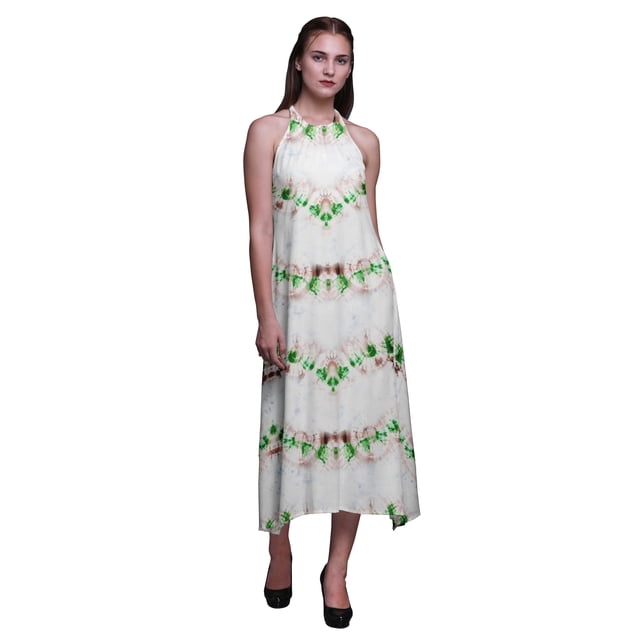 Bimba Robe Teinture sur Nœuds Décontractée Longue Dos Nu à Col Licou pour Femme Robe de Plage Imprimée - Petit