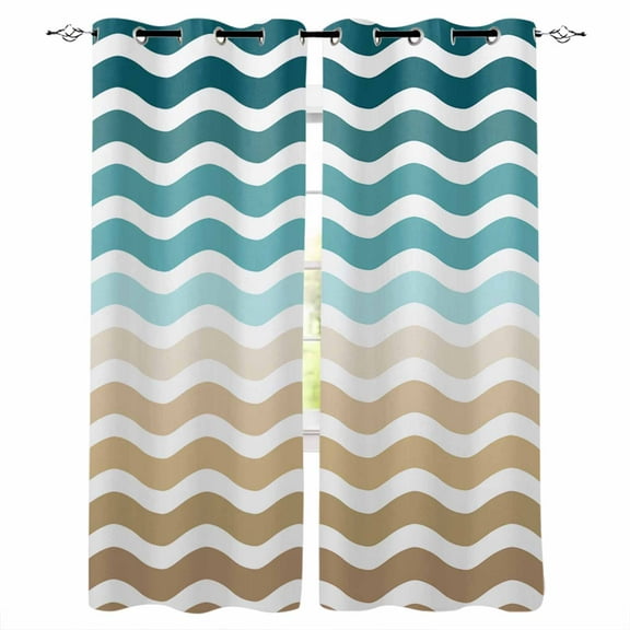 Fsddascl Teal Brown Ombre Blackout Curtains for Bedroom/Living Room, Thermal Insulated Kitchen Curtains, Modern Gradient White Geometric Grommet Darkening Window Treatment Drapes 42"x84"x2