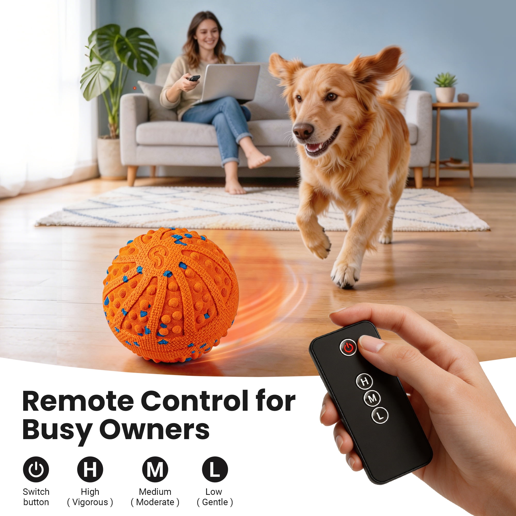 Vacqueen Interactive Automatic Rolling Dog Ball, ETPU Waterproof with Remote Control Dog Toys,Orange