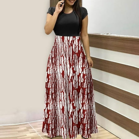 

jsaierl Plus Size Dress for Women Short Sleeve Print V Neck Dress Flower Plus Size Dresses Casual Beach Hawaiian Dresses