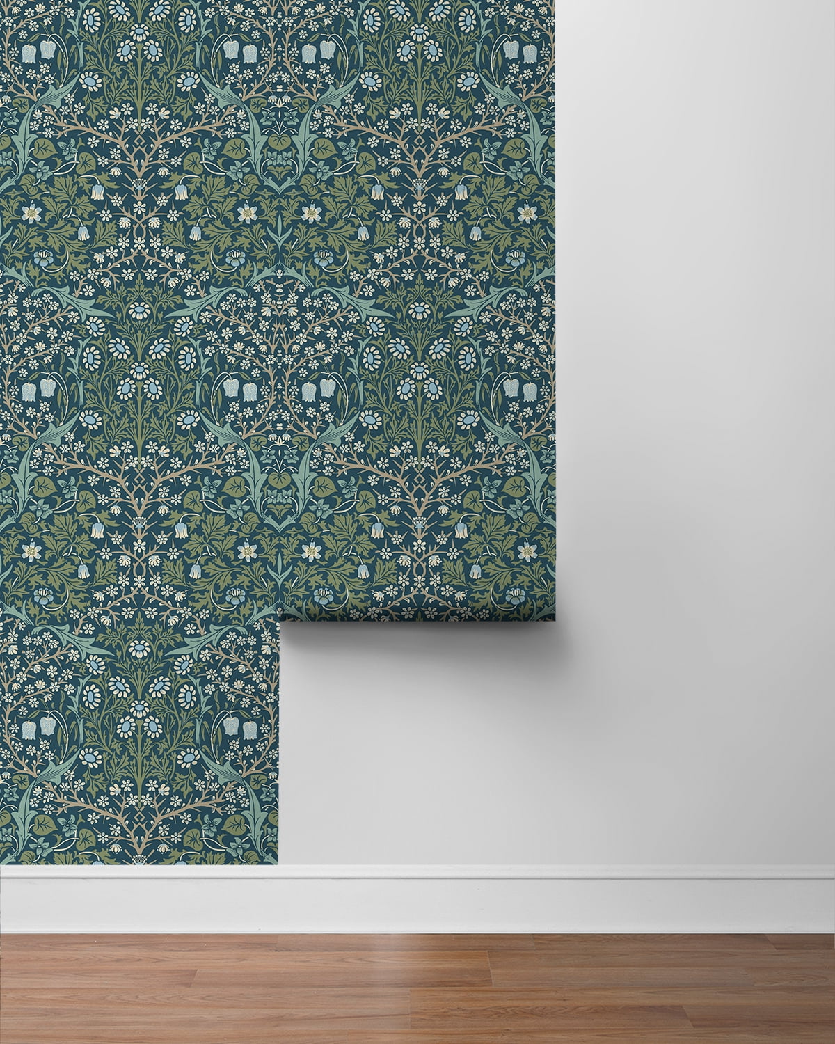 NextWall Prussian Blue & Moss Green Victorian Garden Peel and Stick Wallpaper