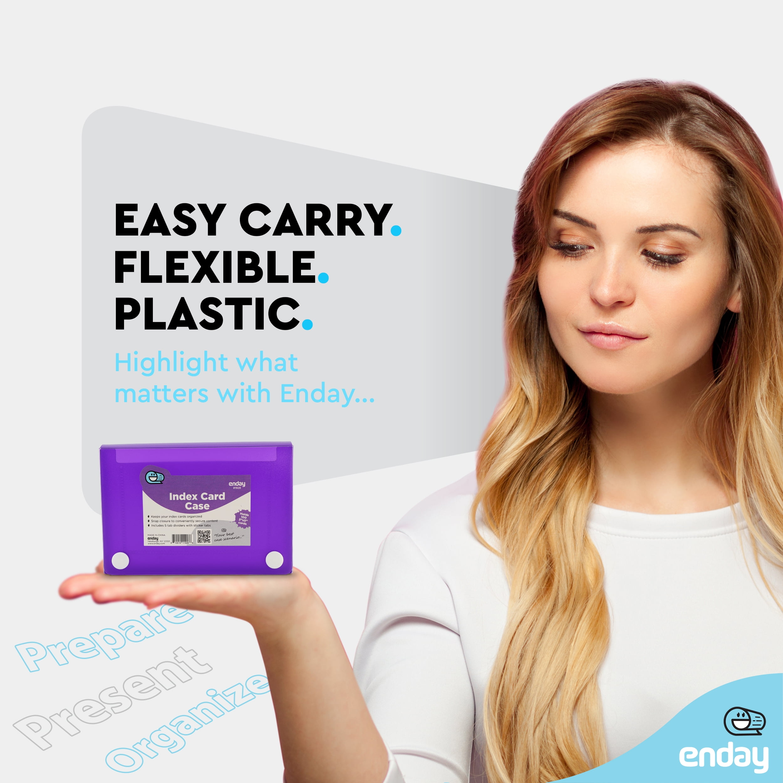 Index Card Holder Purple, 3x5 Note Flash Card Organizer Case, File Box with 5 Dividers, Notecard Box Holds 100 Cards, Also Available in Red, Blue, Green, Pink, Grey, 1 Pack – By Enday