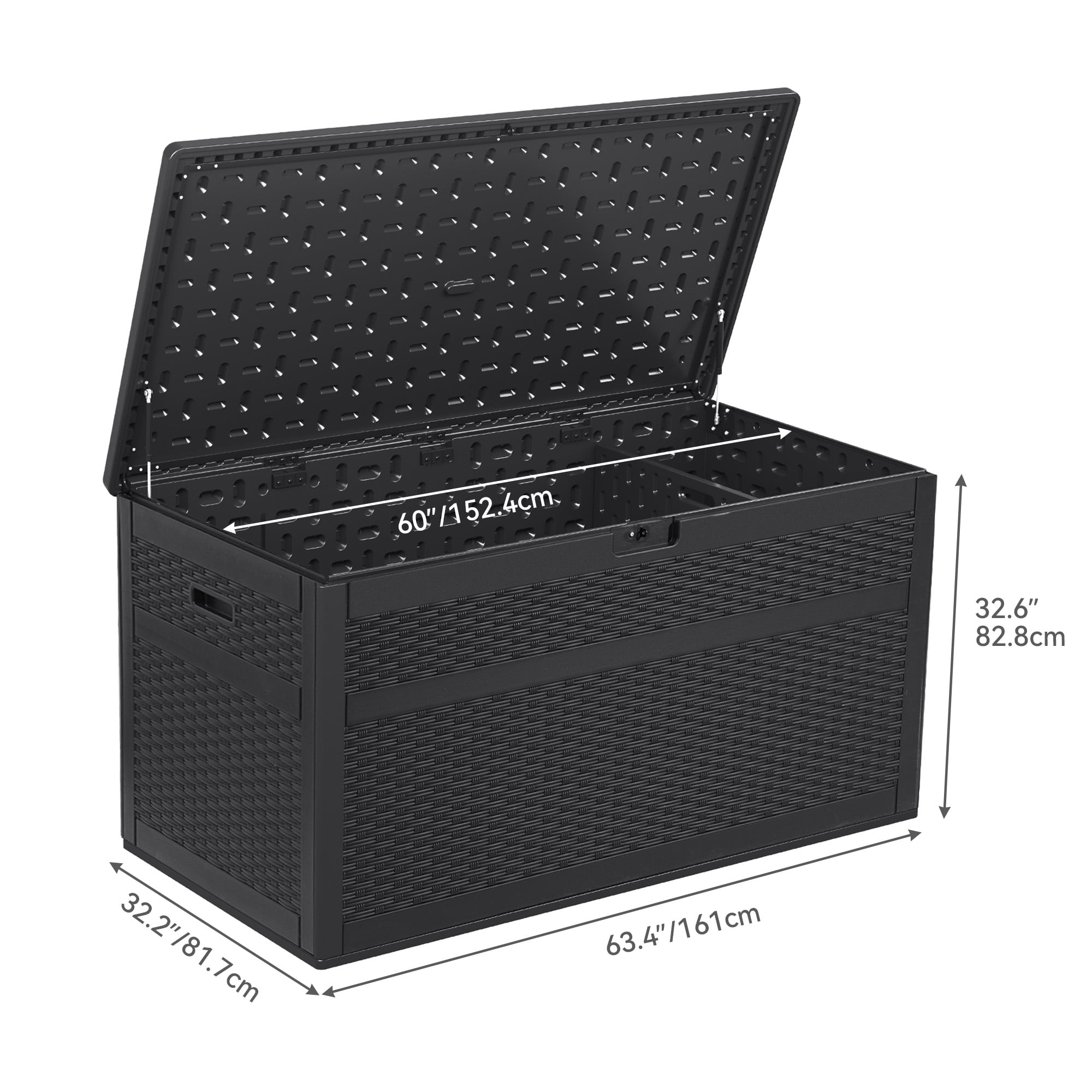 Dextrus Outdoor 230 Gallon Deck Box with Adjustable Partition Black