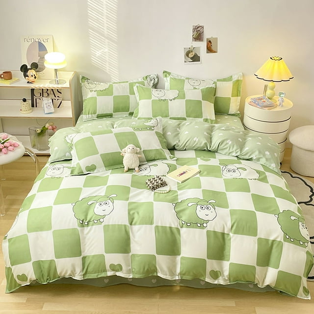 Strawberry Rabbit Cartoon Comforter Queen King Bedding Set Bed Sheets and Pillowcases Luxury Bedding Simple Pink Duvet Cover Set FGS