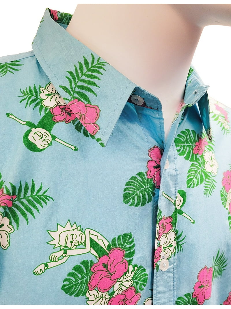 rick and morty dress shirt Rick and Morty Adult Unisex Hawaiian Floral Dancing Light Weight Button  Down Shirt Small Light Blue