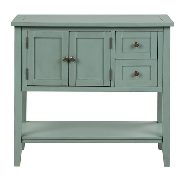 36 Modern Console Table Sofa Classic Entryway For Living Room With 2 Drawers 1 Cabinet And Shelf Green Com Modern Console Table Sofa Classic, 36 Inch Console Table With Shelves