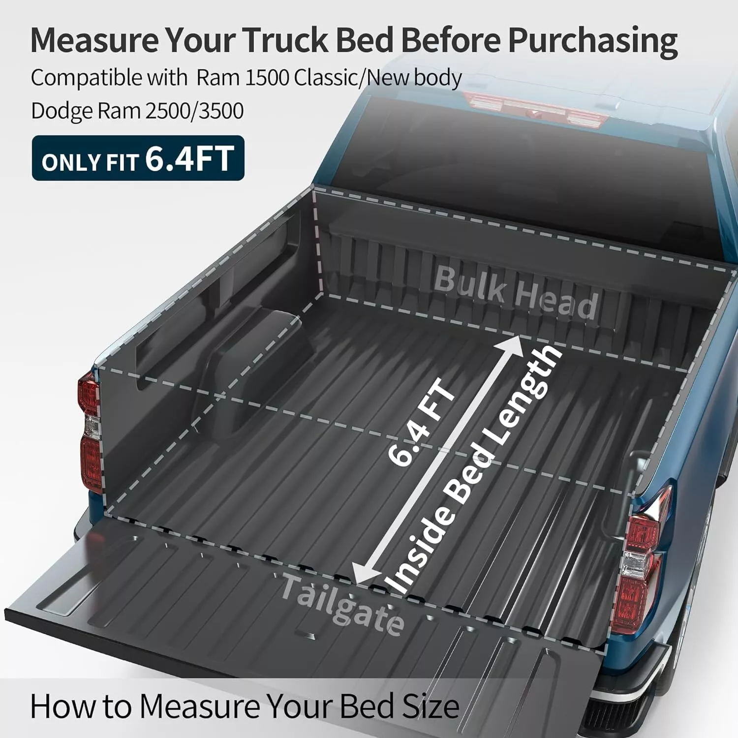 RVNI Truck Bed Tonneau Cover FRP Hard Folding Fit for Dodge Ram 1500 2002-2023 2024 2025 Classic & New for 2003-2025 Dodge Ram 2500 3500 2003-2024 6.4 ft Bed