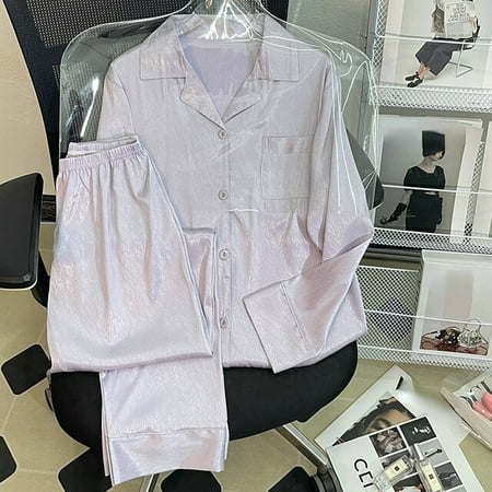 

PIKADINGNIS Womens Sleepwear Set Solid Color Pajamas for Women Satin Pajama Set Sweet Long Sleeve Top & Shorts Autumn Spring Pijamas Mujer