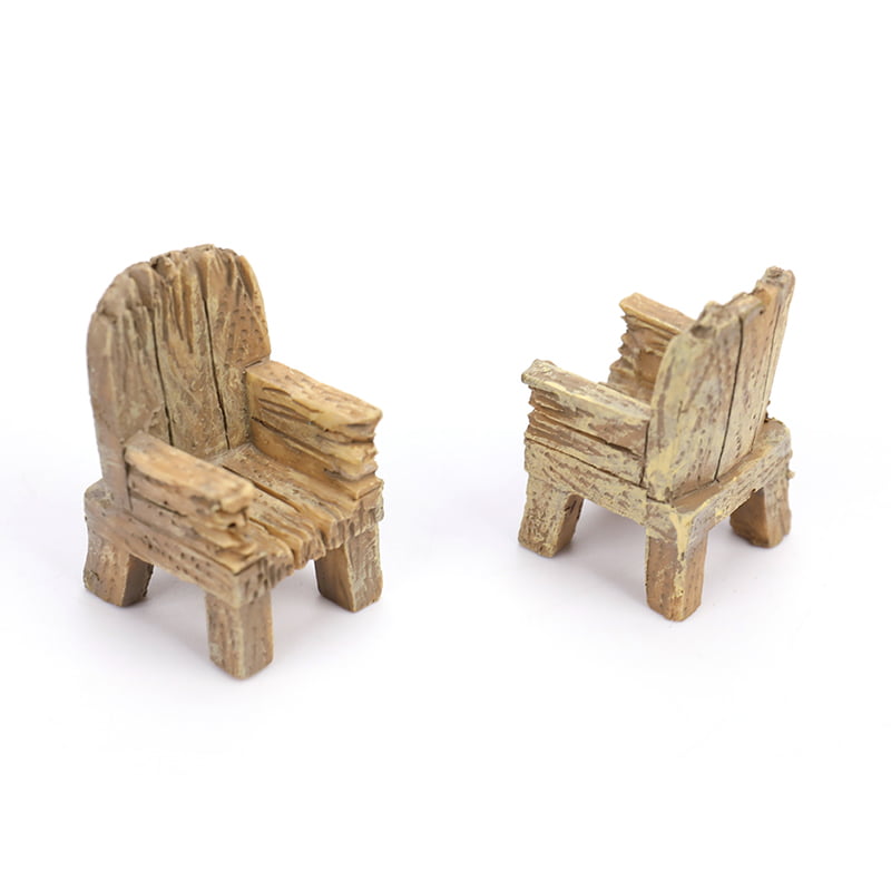 2pcs Mini Simulated Wood Chair Ornament Resin Craft Micro Landscape Home Decor 