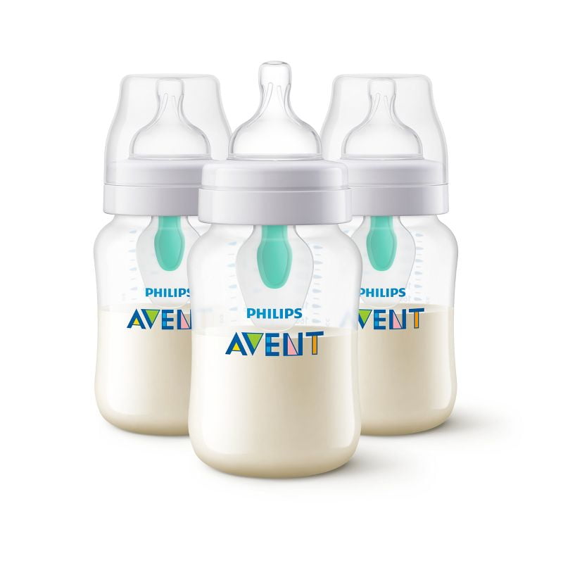 9oz Baby Bottles 3-Pack with Anti-Colic AirFree Vent System, BPA-Free Design and Silicone Nipples for Medium Flow Feeding, Supports Newborn and Infant Feeding Transition, Clear