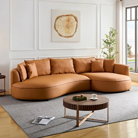 Kevinplus Modern Sectional curved Sofa Couch for Living Room,Upholstered 5-Seat Sofa Couch Eco-leather Couch Set for Apartment Office,Orange