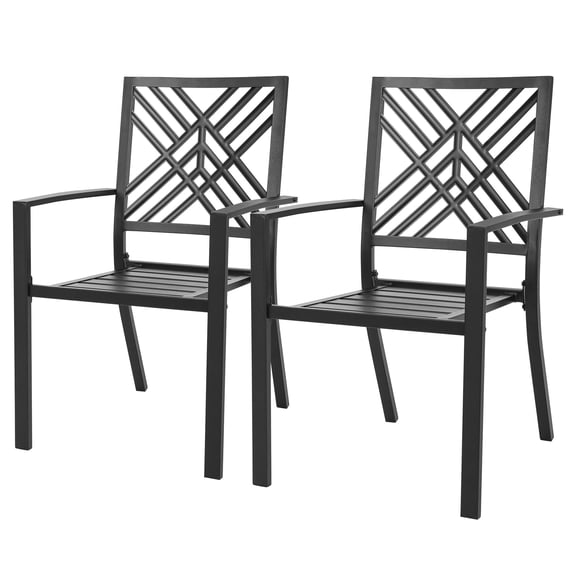 Sour Citrus Stackable Patio Chairs, Iron Indoor/Outdoor Dining Chairs Patio Dining Set of 2 for Lawn, Poolside, Garden, Backyard, Beach Black