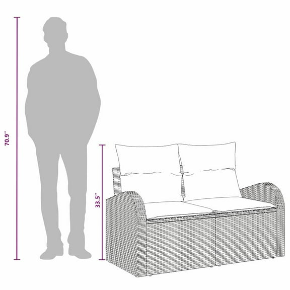 vidaXL 2-Seater Garden Sofa with Cushions Brown Poly Rattan