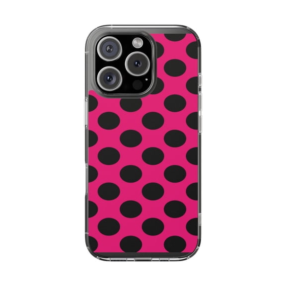 Clear Hybrid Shockproof Case for Apple iPhone 16 PRO - Vibrant Black Hot Pink Dots